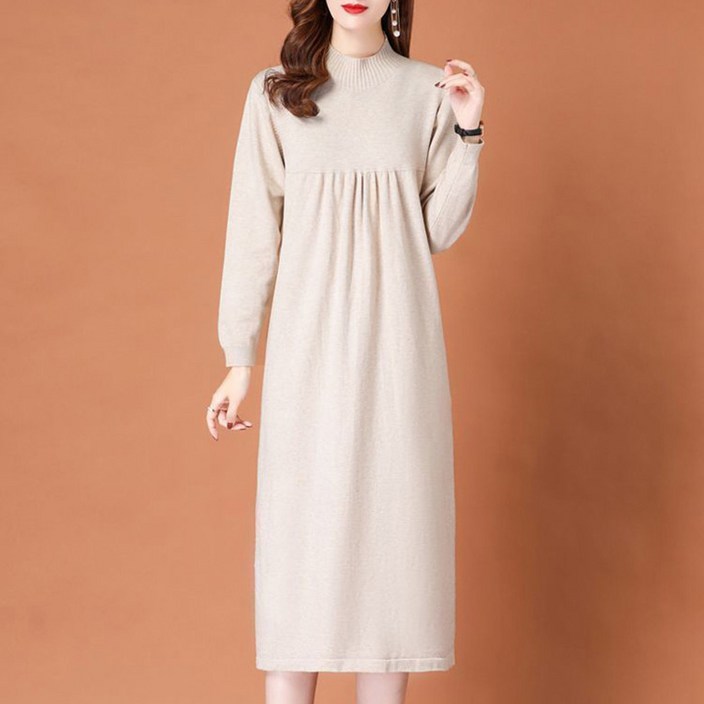 ORZQU 여성 가을 니트 원피스 이너 맨투맨 반폴라 심플 원피스