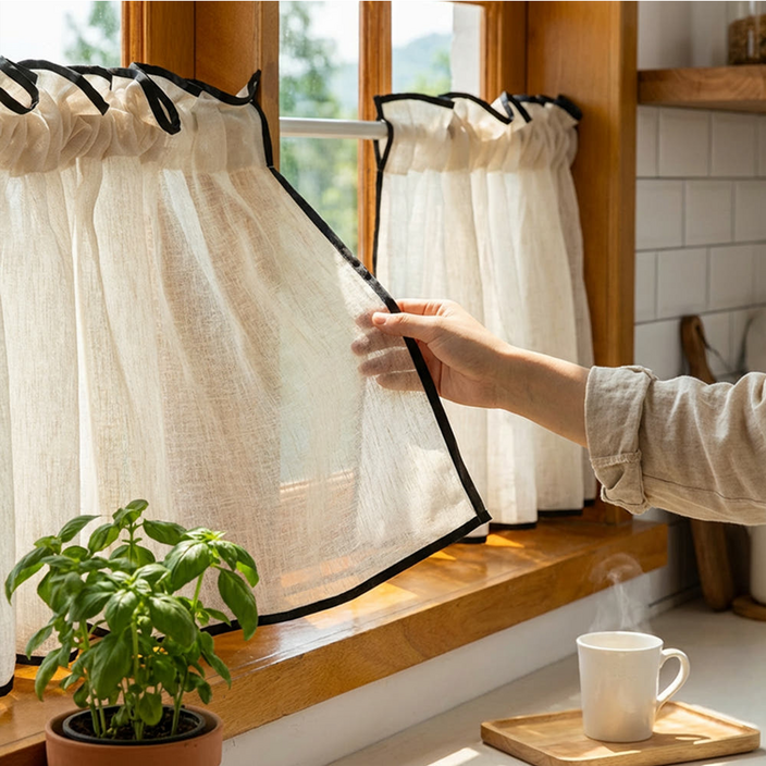 포니홈 주방 바란스커튼 부엌 창문 미니커튼 수납장 가림막