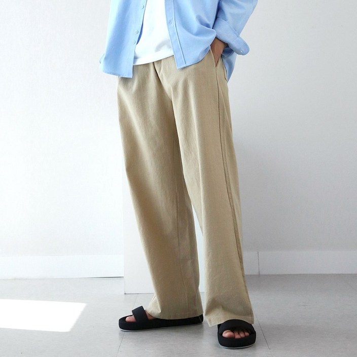 6컬러 남자 린넨 와이드 밴딩 팬츠 남성 일자 바지