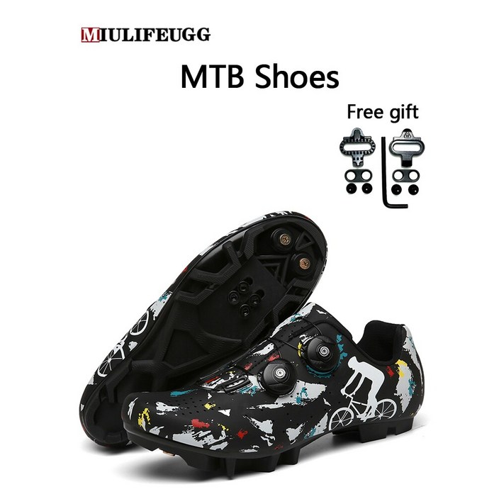 MTB 자전거 신발 자동 잠금 로드 자전거 Clits 레이싱 남여 슈커버 신발, 5, Black MTB