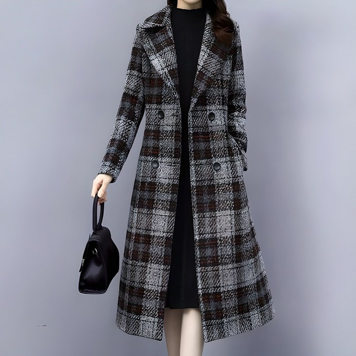 포플러앤씨 여성용 카스칸 롱 체크 모직코트