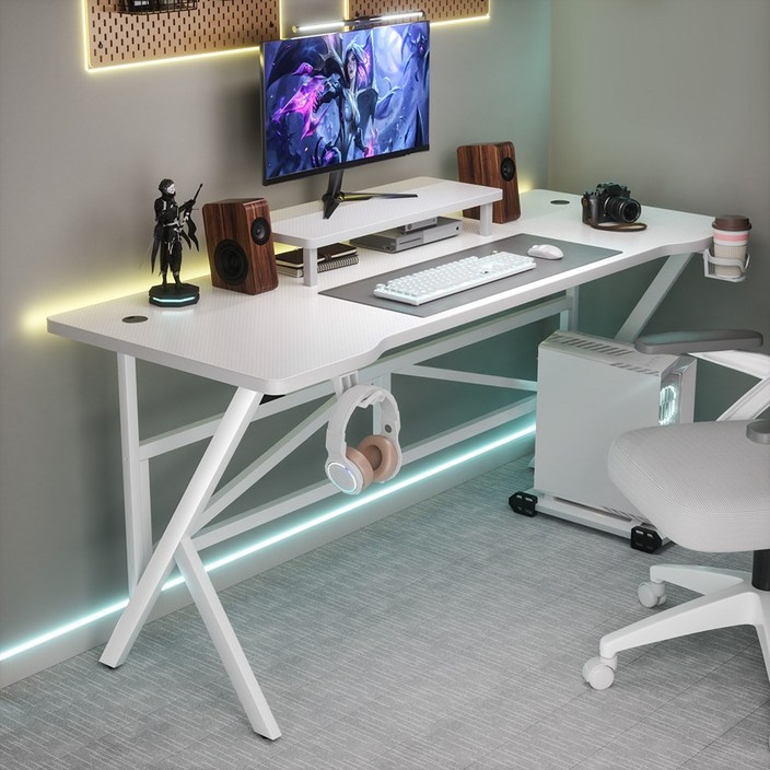 Kipnos 책상 컴퓨터책상 게이밍책상 컴퓨터 책상 세트 게이밍 책상 컴퓨터 책상 다기능 다용도 책상 선반, 화이트
