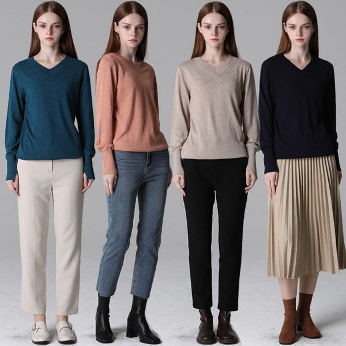 홈쇼핑방송르오트 우아한 코튼모달 V넥 긴팔니트4종택일-사이즈 55~88까지 745885