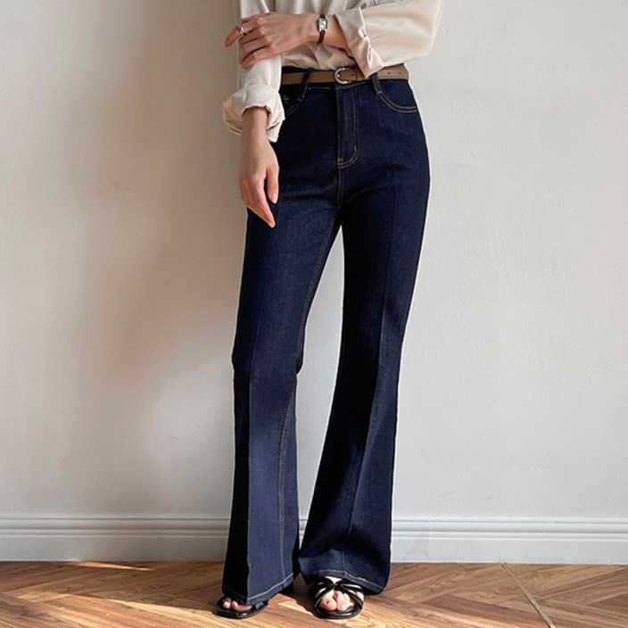 헤이즐데이 포인느 레직기 논페이드 스판 부츠컷 생지 롱 데님 팬츠-3color