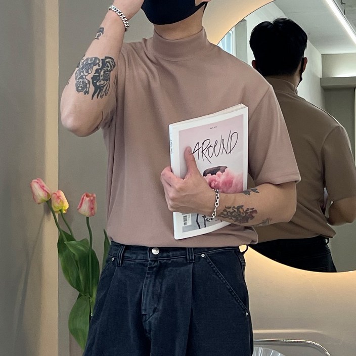 자체제작멋픽 남자 목폴라티 반목티 반폴라 반팔 티셔츠