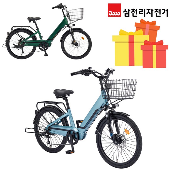 삼천리 완조립 2024 팬텀 시티 24인치 7단 파스 스로틀 시티형 전기자전거 14Ah, 24년형다크카키무광