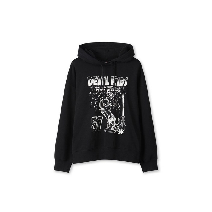 탑텐 밸런스 여성 여성후드 여성후드티 후드티 후드티셔츠 테리후드 기모없는 세미크롭 빈티지후드 캐릭터 가먼트 다잉 콜라보 스웨트 후디 캐스퍼핫스터프 MSF4TH2012블랙