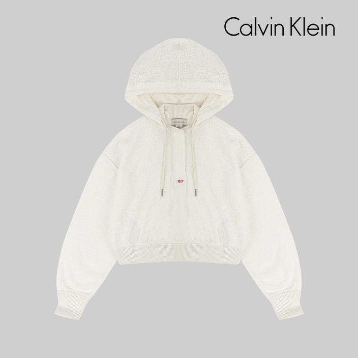 캘빈클라인 CK 택스처드 풀오버 크롭 니트 스웨트 후디