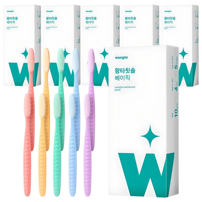 왕타 통칫솔 파스텔 세트, 10개입, 6개