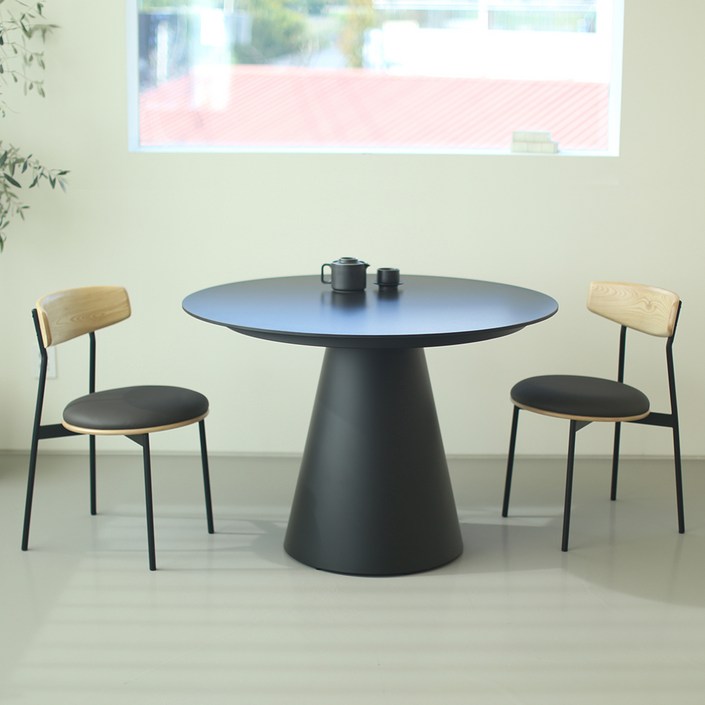 네스룸 첼로 1000 세라믹 원형 테이블 + 의자2p 세트 2인용 방문설치, 블랙(테이블), 블랙(의자), 일반의자 2