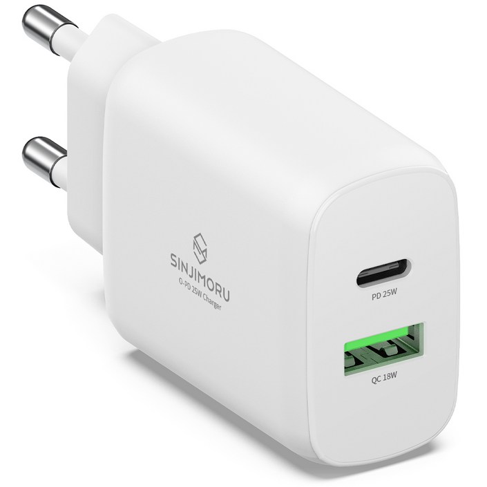 신지모루 오피디 25W GaN 듀얼포트 PPS 초고속 PD 충전기, 화이트, 1개