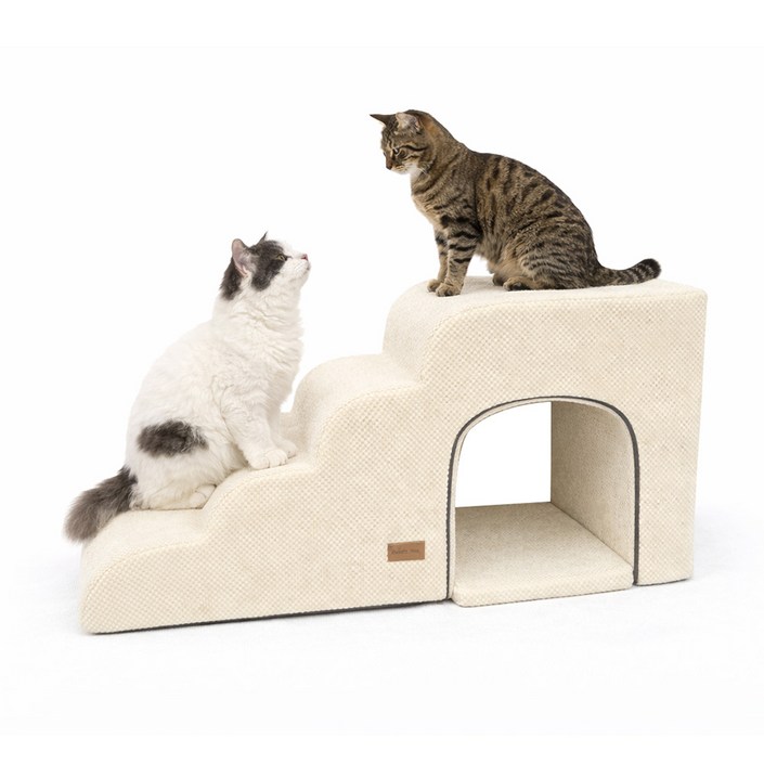 올미오펫 고양이 구름패브릭 동굴 계단 4단방석 세트, 크림아이보리, 1개