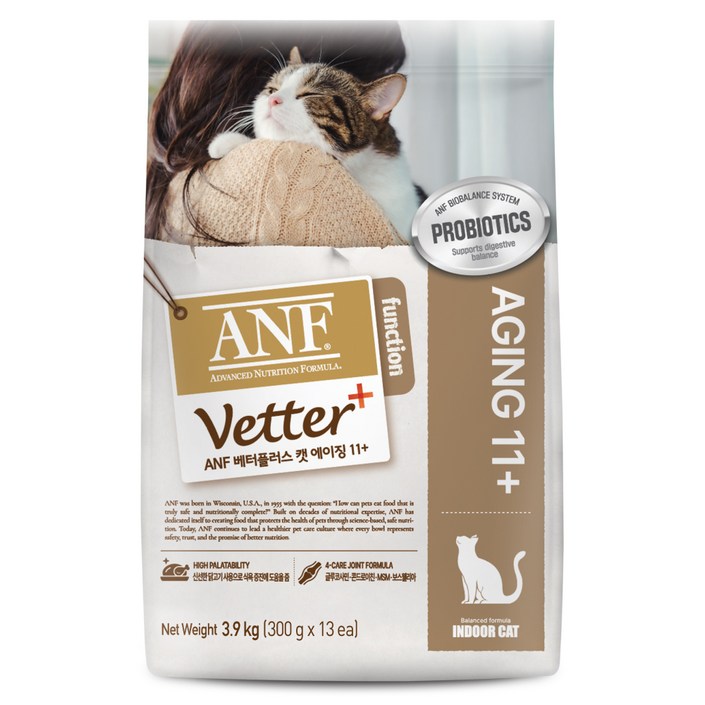ANF 베터플러스 고양이 기능성 사료 에이징 11+, 시니어, 3.9kg, 1개