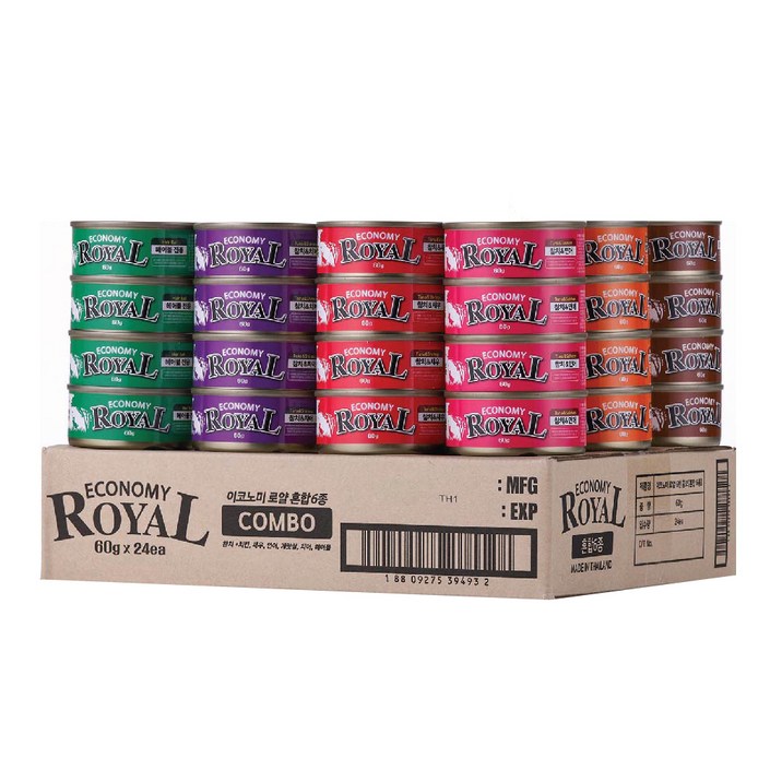 이코노미 로얄 고양이용 콤보 습식캔 x 24p, 혼합맛 치킨새우치어연어게살헤어볼, 1440g, 1개