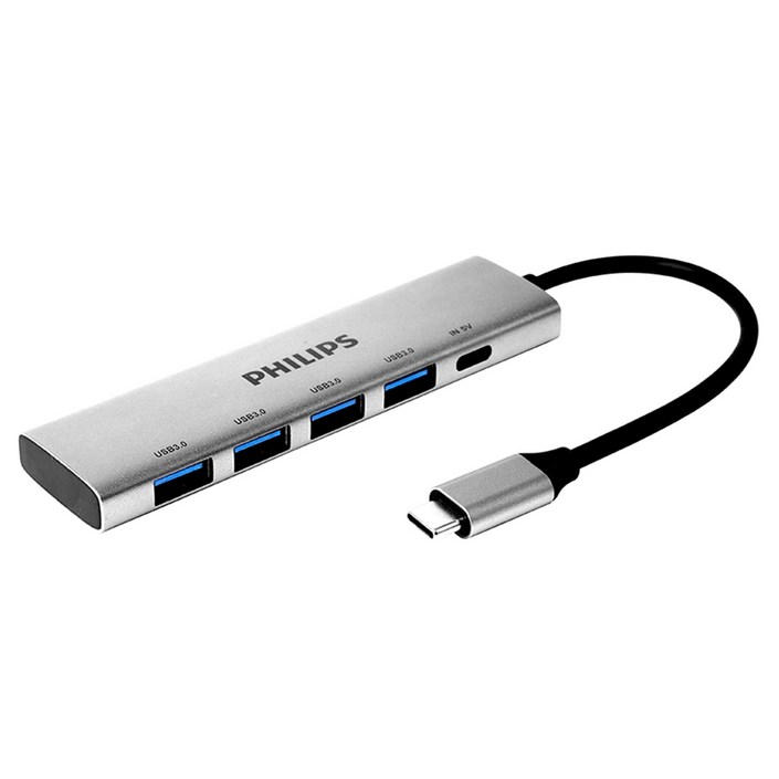 필립스 5포트 USB 3.0 허브 SWR1603G, 실버, 1개