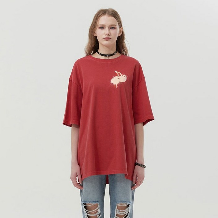 키르시 여성용 멜팅 체리 피그먼트 워싱 티셔츠