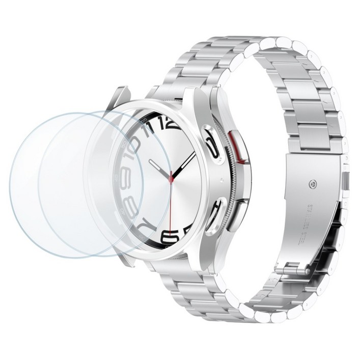 갤럭시워치 7 6 5 4 호환 클래식 메탈 스트랩 시계줄 세트, 실버, 1세트