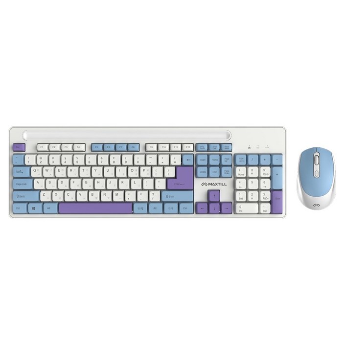 맥스틸 저소음 3색 키캡 풀배열 사무용 무선키보드  마우스  키스킨 세트