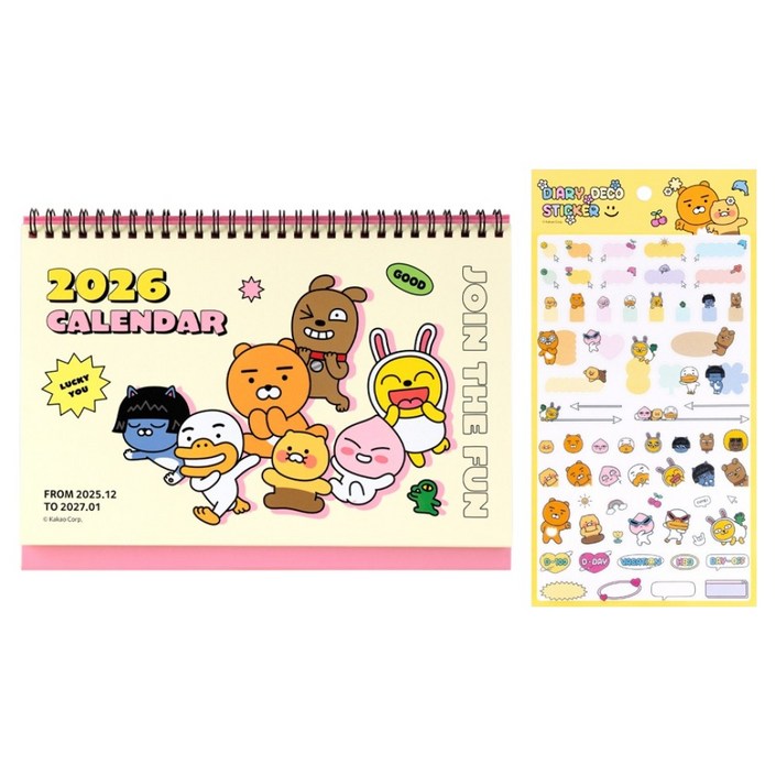 카카오프렌즈 2026년 베이직 탁상 캘린더  데코 스티커 세트, 아이보리달력, 1세트