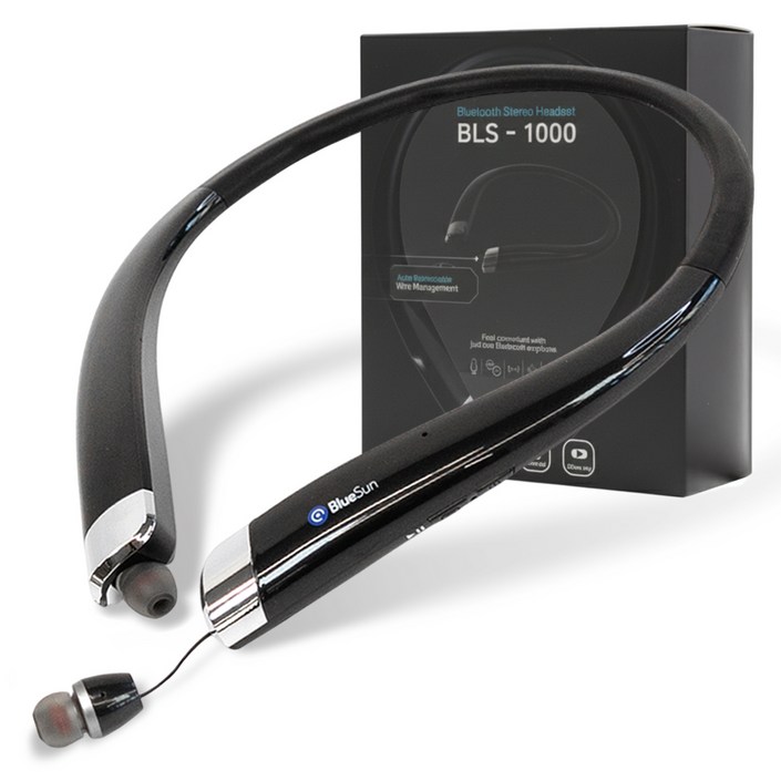 블루선 넥밴드 블루투스 이어폰, BLS1000, 블랙