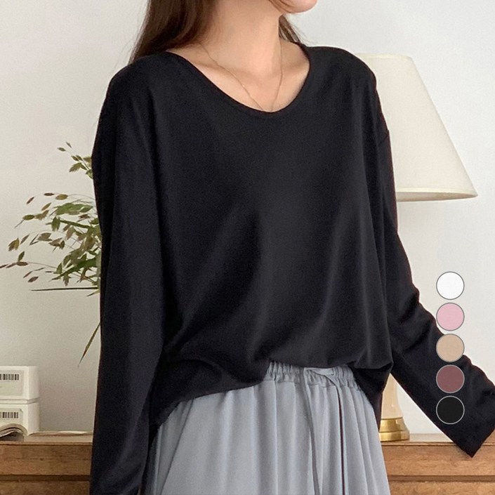 AFINAR 브이넥 오버핏 찰랑 긴팔 티셔츠 AFINAR 브이넥 오버핏 찰랑 긴팔 티셔츠