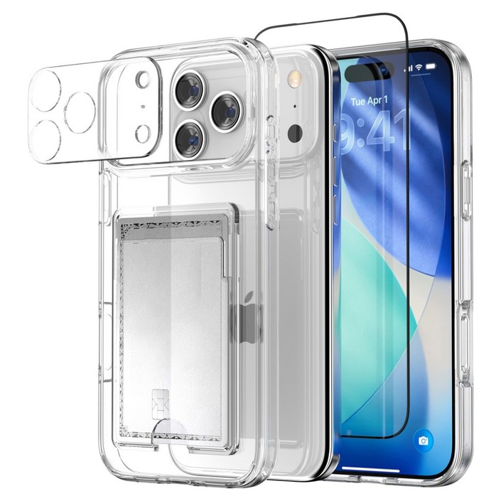 케이맥스 아이폰14 프로 프로맥스 플러스 카드 포켓 클리어핏 케이스 풀세트카드수납케이스전면강화유리카메라필름