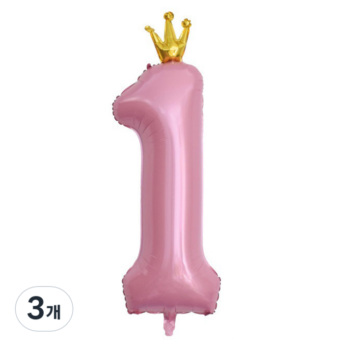 이자벨홈 생일파티 왕관 숫자 풍선 1 초대형, 핑크, 3개