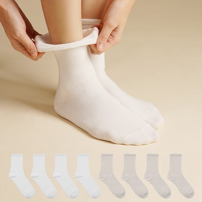 삭피엔스 여성용 밴드조임 없이 발이 편한 무압박 양말 2종 x 4켤레 세트 D