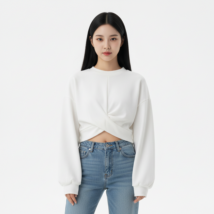 마켓피아 여성용 크롭 트위스트 긴팔 티셔츠