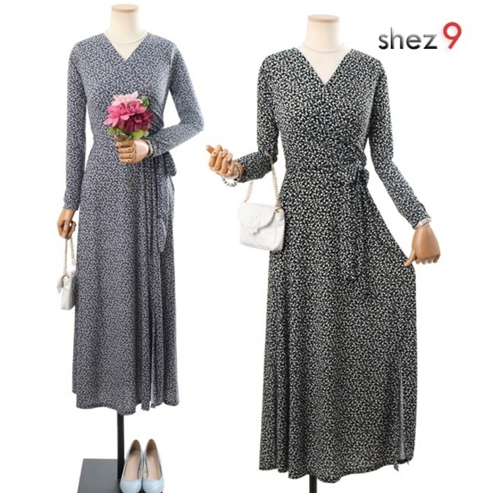 쉬즈넘버나인 블러셔 긴팔 랩 롱 원피스