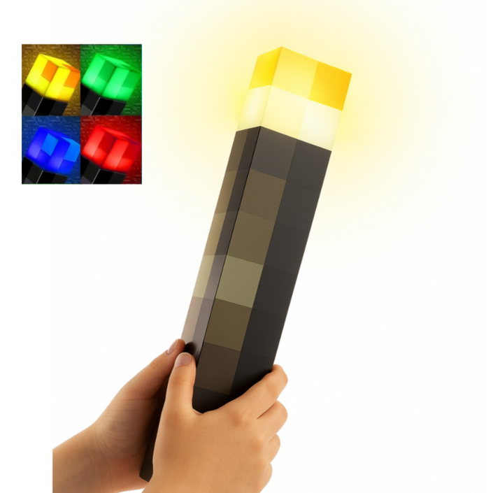 포클리어 2세대 개선형 마인크래프트 4색 불빛 조명 횃불 무드등 충전식 Ctype 케이블 포함 FC13