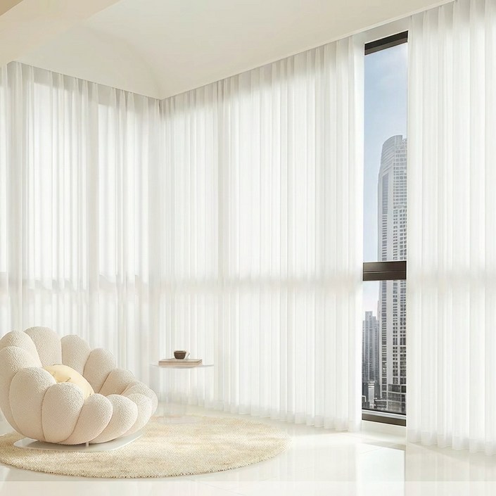 Roomxyd 쉬폰 커튼 도톰 비침없는 거실 커튼 나비주름 가리개 커튼