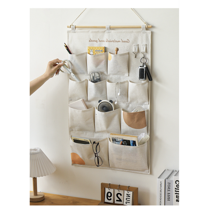 샤론 다용도 벽걸이 린넨코튼 수납포켓 방문뒤 정리수납함 기숙사 필수템