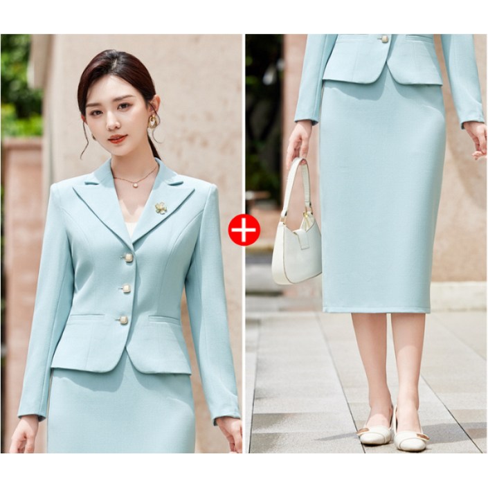 해피유통   여성 봄 가을 정장 세트 깔끔한 디자인 사무실 스타일 정장 블레이저와 스커트 세트  BJJ001