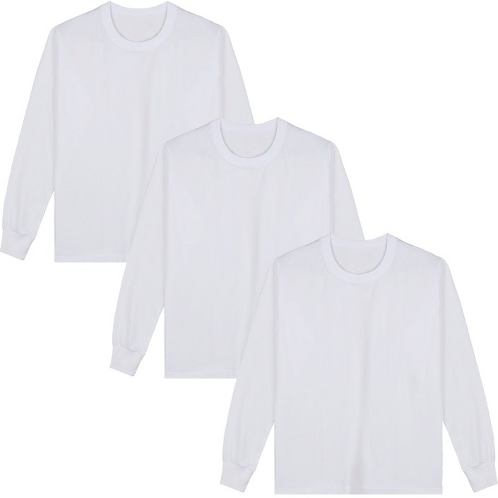 예스플러스 국내산 베이직 고밀도 순면 긴팔면티 3P손목시보리