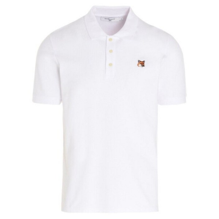 메종키츠네 명품 23FW 남성 폭스헤드패치 카라 티셔츠 화이트 FU00203KJ7007 P100 FU0..