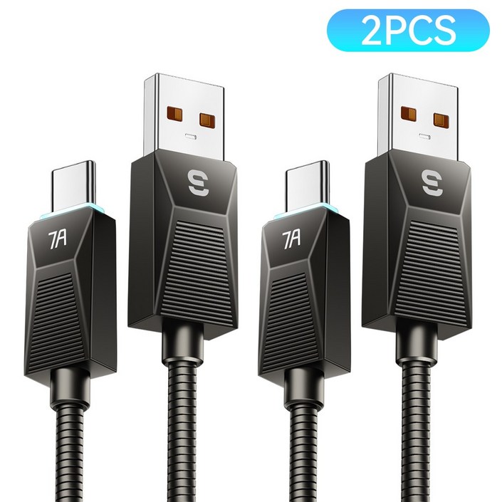 Essager 디스플레이 PD 100W 7A C타입 고속 충전케이블, 2개, 블랙, 2m