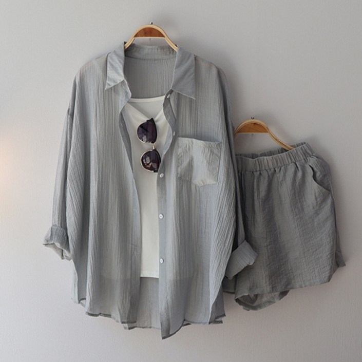 긴팔 남방 밴딩 반바지 줄리 셔츠 투피스 세트