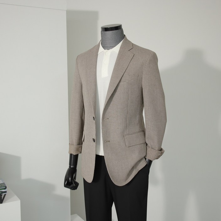 리버클래시 LLS24506BE SLIMFIT JACKET 잔체크 울 혼방 노치드 싱글 자켓 베이지