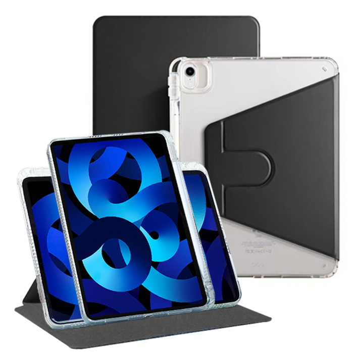 링고룸 아이패드 360도 회전 클리어 애플펜슬 수납 태블릿pc 케이스  스티커 증정, 블랙, 1개