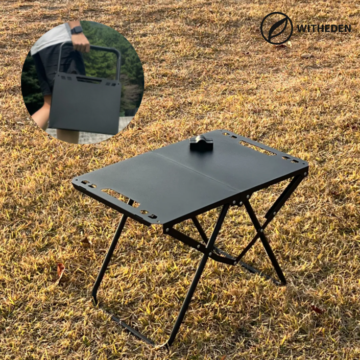 위드이든 캠핑 테이블 2단 접이식 식탁 + 보관가방 블랙 차박 야외 휴대용 경량 야구장 미니테이블, 블랙