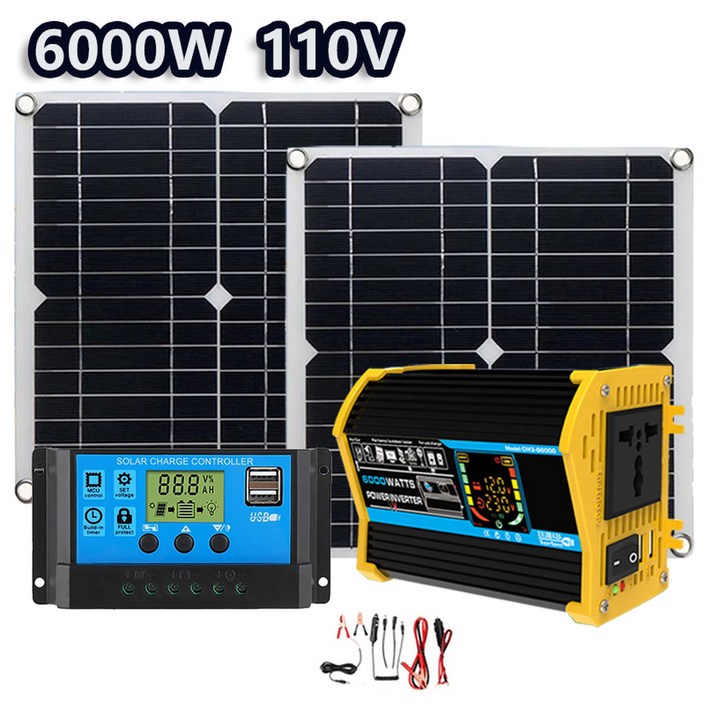 호환 캠핑용 태양광 키트 패널 태양열 6000W 220V 플레이트 완전한 집 플러그 400W 인버터 포함
