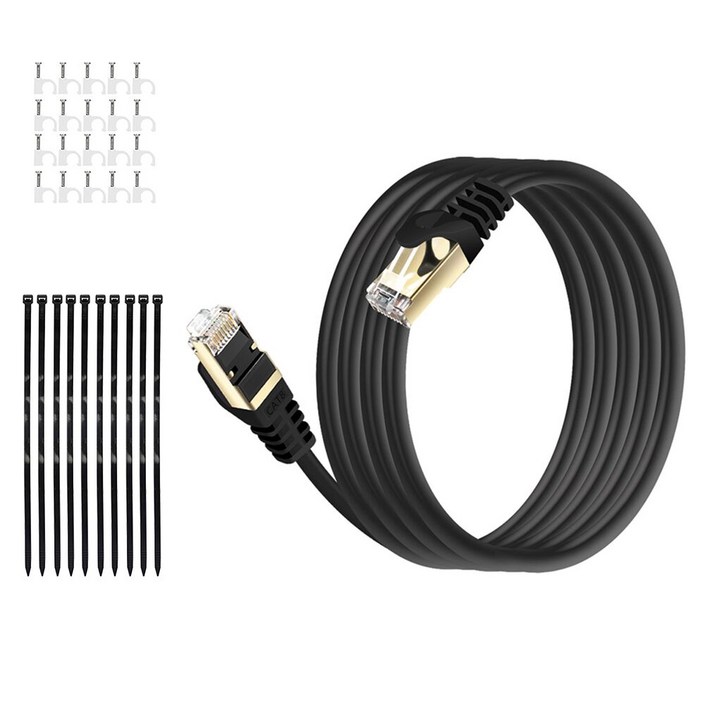 HUO JI cat8 랜케이블 초고속 40Gbps 얇은 선 문틈 창문틈, 20m, 1개, PVC 검정색
