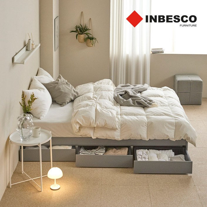 100% 국내생산 친환경 E0등급 3서랍+수납침대+양면매트리스 데이튼 S SS 본넬 독립, 그레이