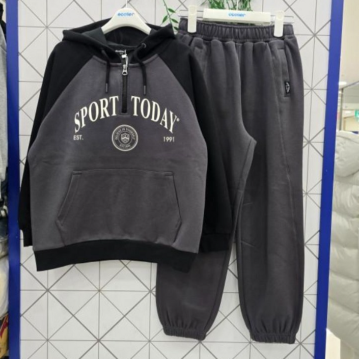 에꼴리에  25년봄신상50하프집업배색후드티랑커브드입체조거바지세트25A0731 0732