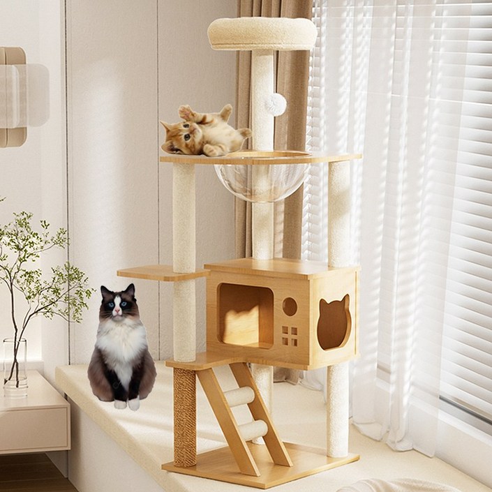 방일 실용적인 튼튼한 다기능 캣타워 세트 실내용 고양이 놀이기구, B, 1세트