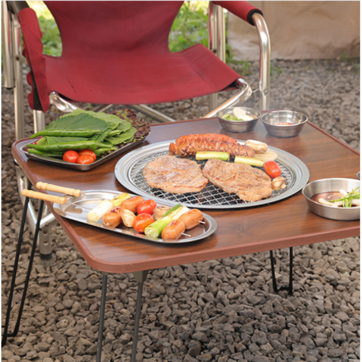 플라츠 내장형 다용도 만능 캠핑 야외 테이블 바베큐그릴 숯불 화로대 숯 트레이 세트, 1개