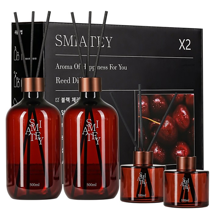 스미어티 디퓨저 대용량 실내 방향제 리필액 선물 세트 500ml, 2개, 블랙체리