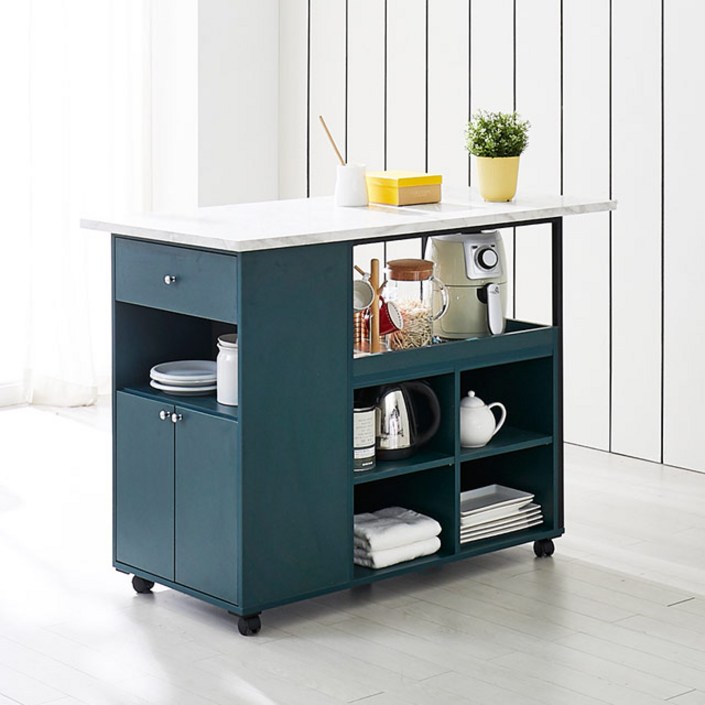 동화속나무 아일랜드홈바 이동식 홈바 다용도테이블 아일랜드수납장, 본체딥그린상판마블라운드