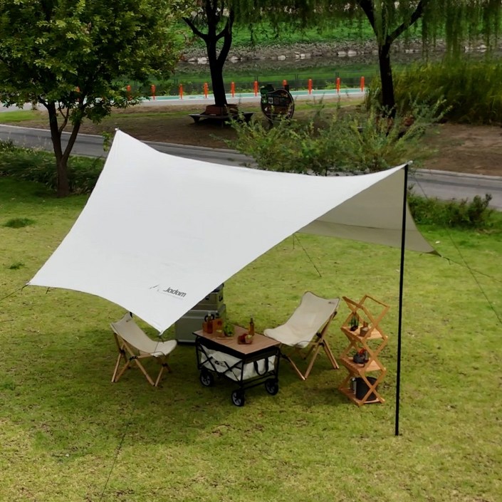 자담 대형 실버코딩 UV차단 감성캠핑 헥사타프 그늘막 폴대포함 풀세트